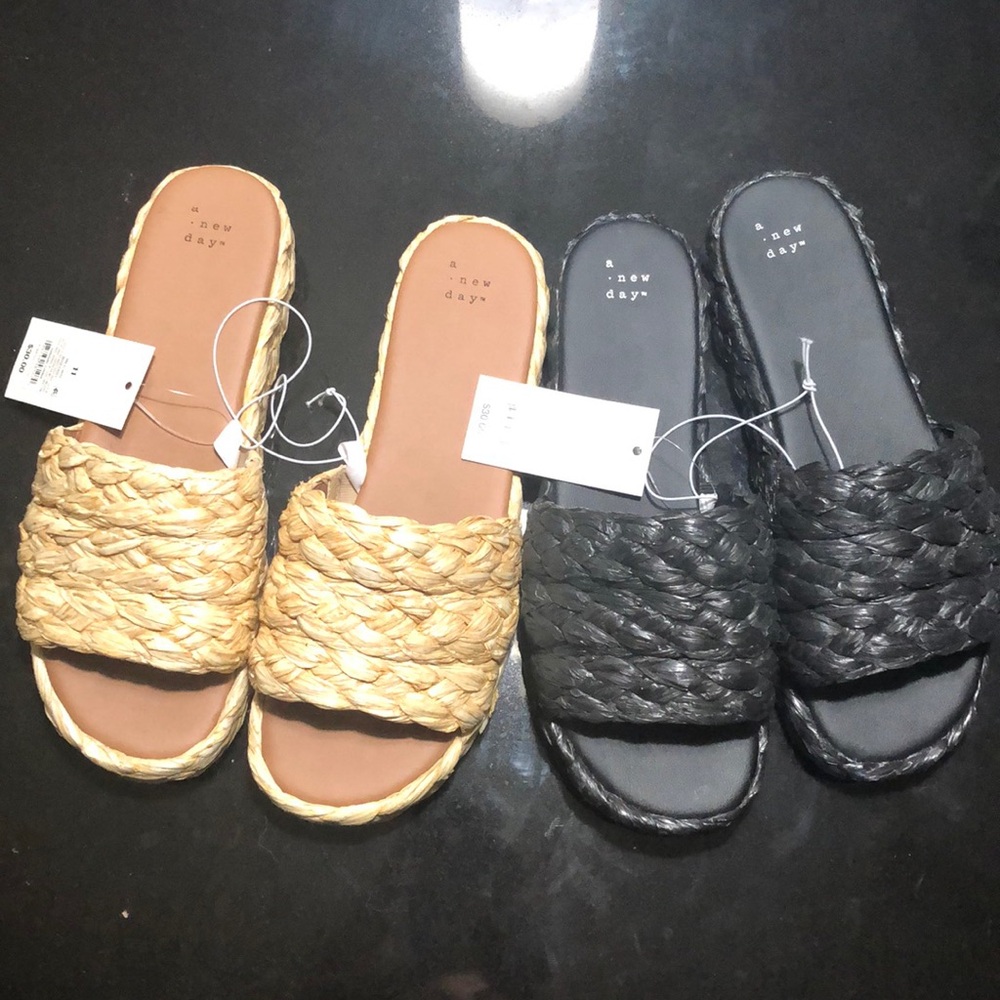 Target A New Day Basket Weave Slides x2 Straw and Black Size 11